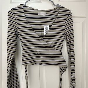 Urban Outfitters Striped Wrap Crop Top- Size S